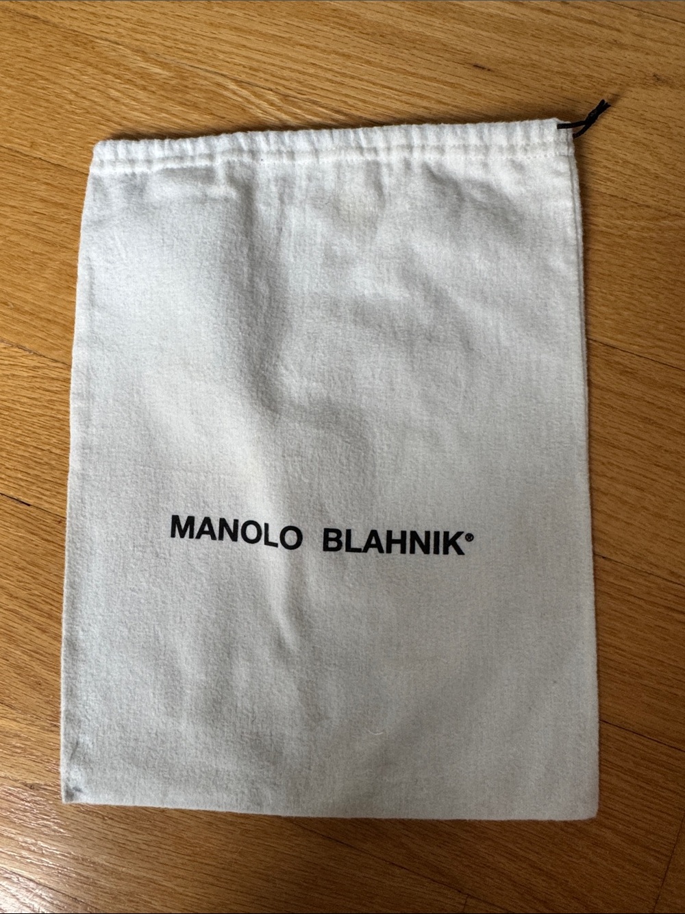 Manolo Blahnik White Drawstring Dust Pouch with Black Logo